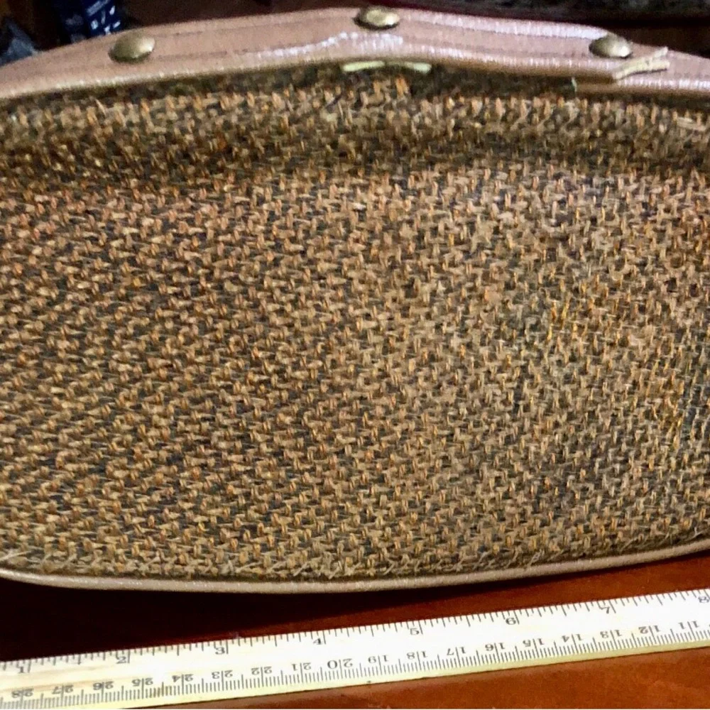 Woven vintage hardbody Brown bucket Tote Bag with Horse Motif